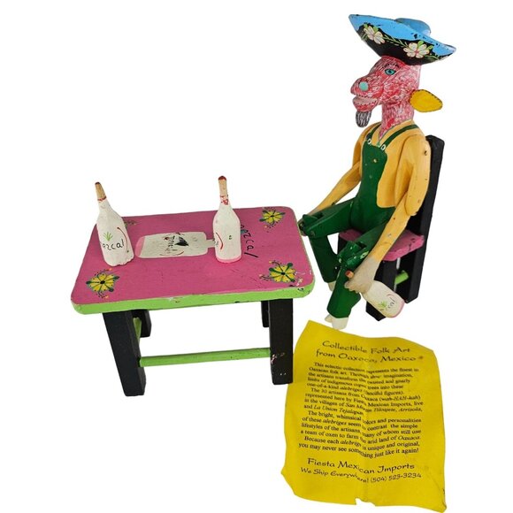Oaxacan Folk Art Anthropomorphic Goat Man Table Mezcal Bottles Inocencio Vasquez - Picture 1 of 16